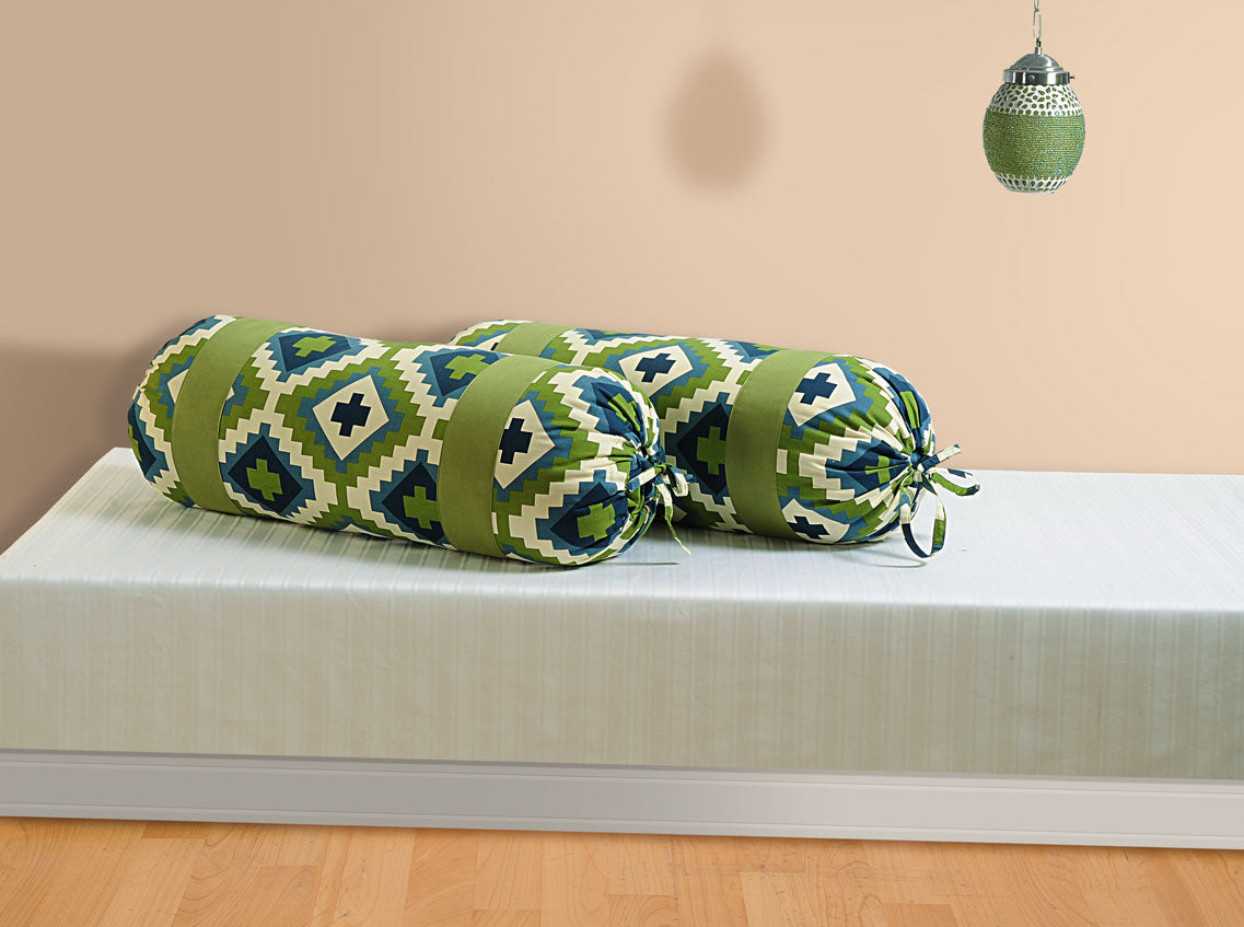 Modern Green Geometric Cotton Diwan Set - 6 Pcs Stylish Living Room Diwan Bedding