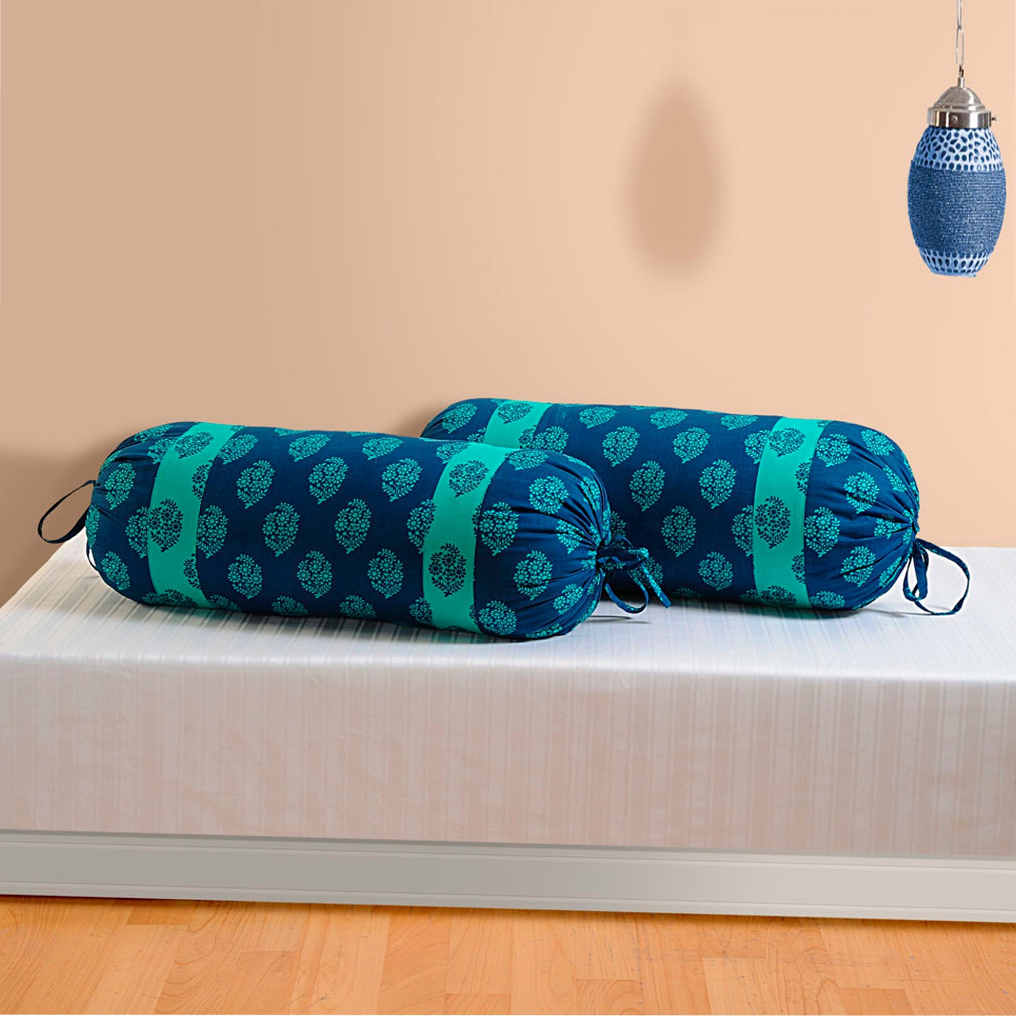 Premium 6 Pcs Pure Cotton Diwan Set – Blue & Aqua Ethnic Motif Design