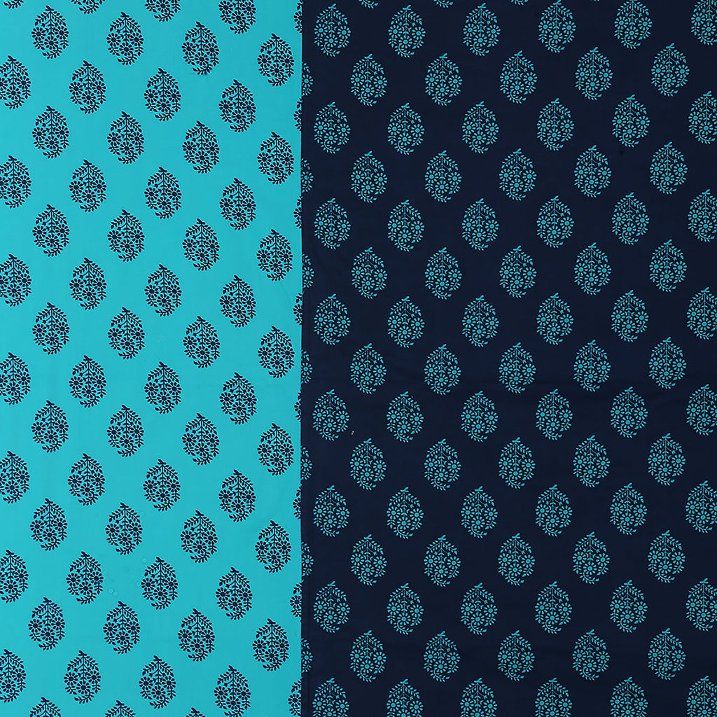 Premium 6 Pcs Pure Cotton Diwan Set – Blue & Aqua Ethnic Motif Design