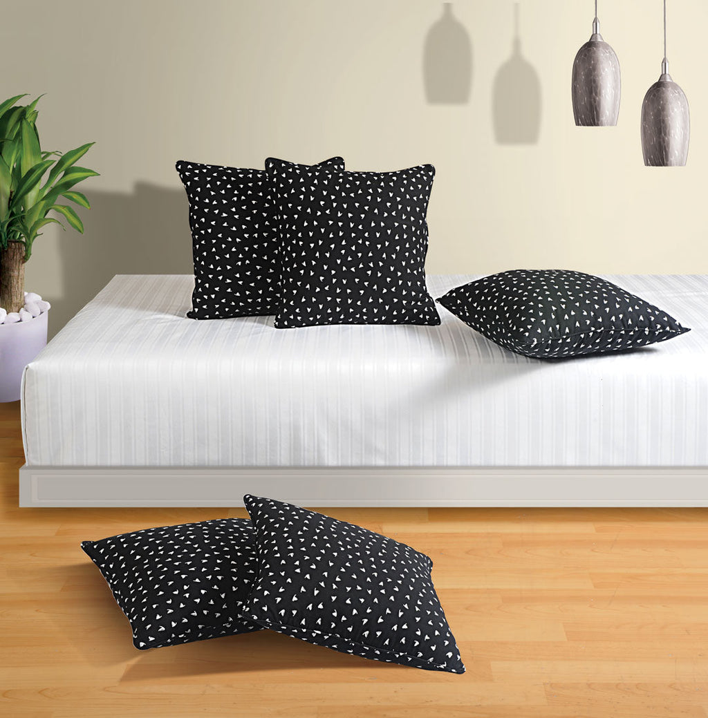 Premium 6 Pcs Pure Cotton Quilted Diwan Set – Black & Ivory Motif Design