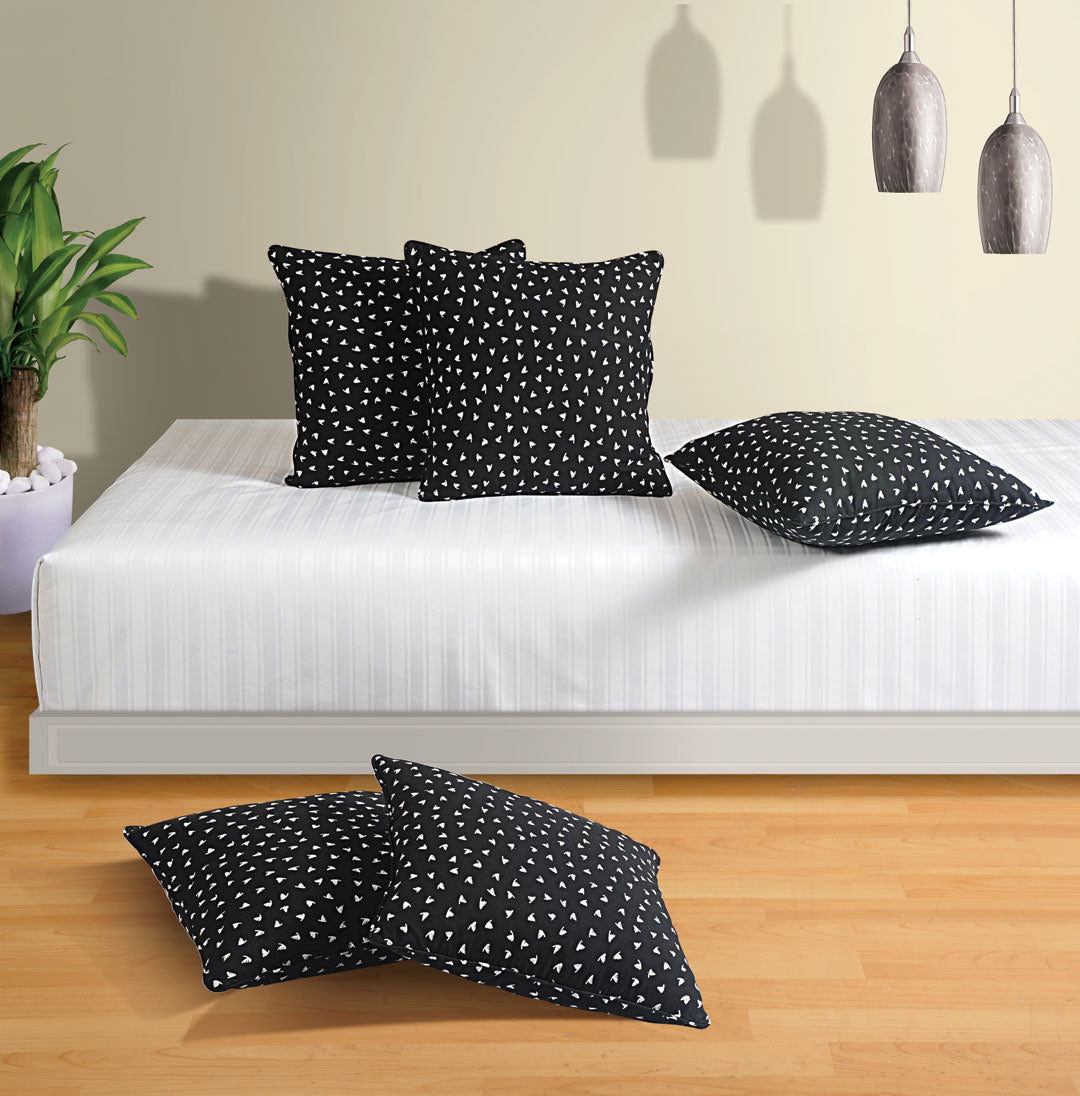 Premium 6 Pcs Pure Cotton Quilted Diwan Set – Black & Ivory Motif Design