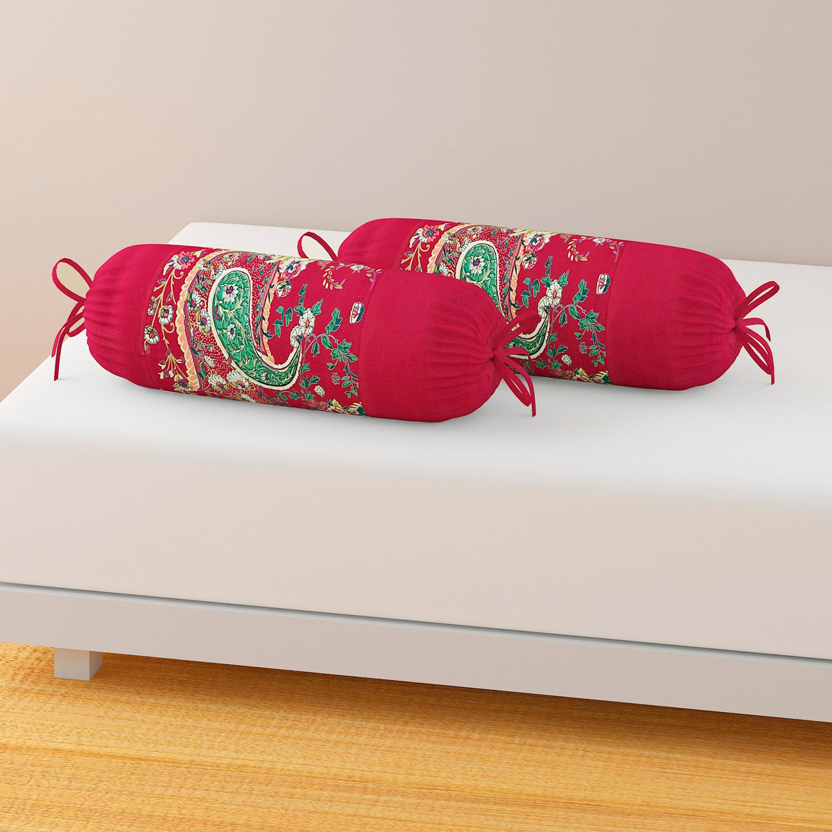 Premium 6 Pcs Pure Cotton Quilted Diwan Set – Red Floral Paisley Design