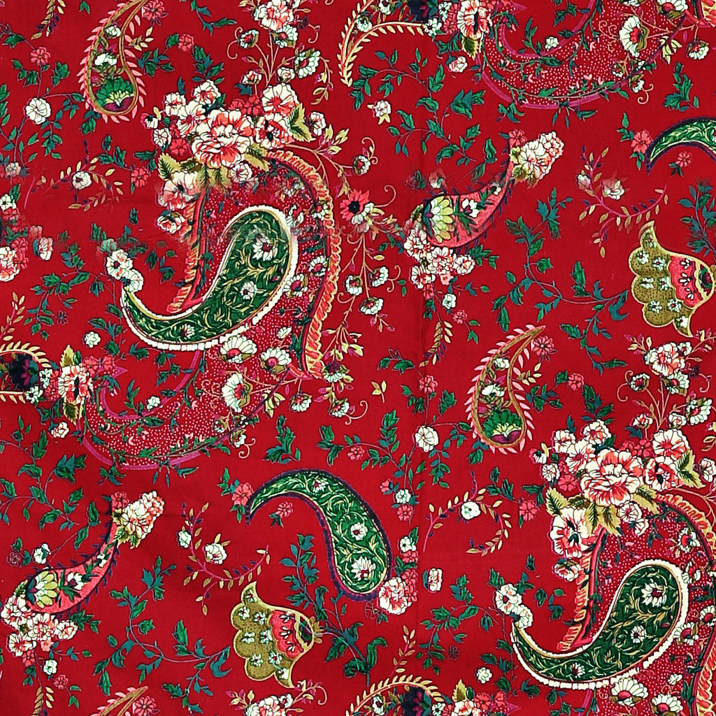 Premium 6 Pcs Pure Cotton Quilted Diwan Set – Red Floral Paisley Design