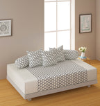 Classic Black & White Polka Dot Cotton Diwan Set - 6 Pcs Elegant Living Room Diwan Bedding