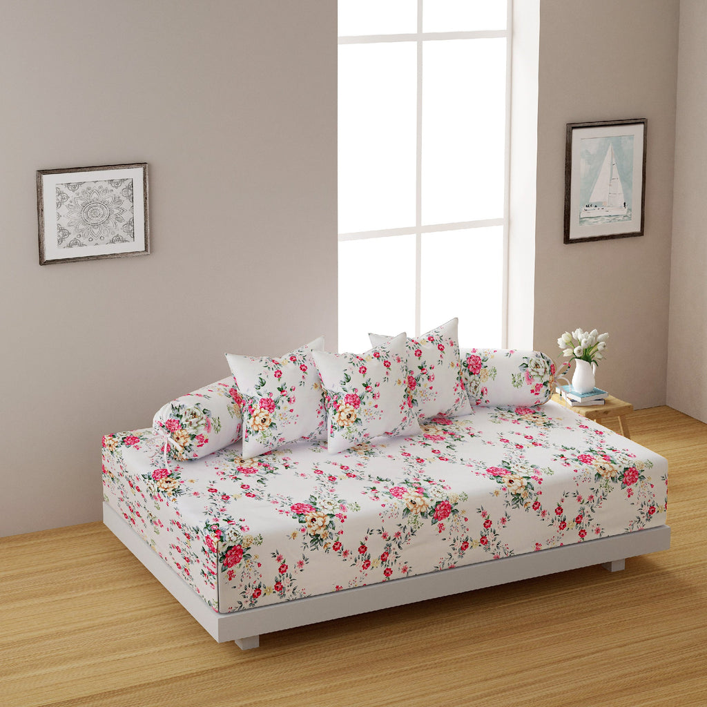 Swayam Floral Printed Cotton Diwan Set - Multicolor on White