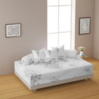 Premium Cotton Printed Diwan Set – White Botanical Floral Motif Design