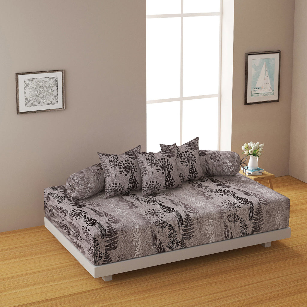 Premium Cotton Printed Diwan Set – Elegant Grey Floral Design