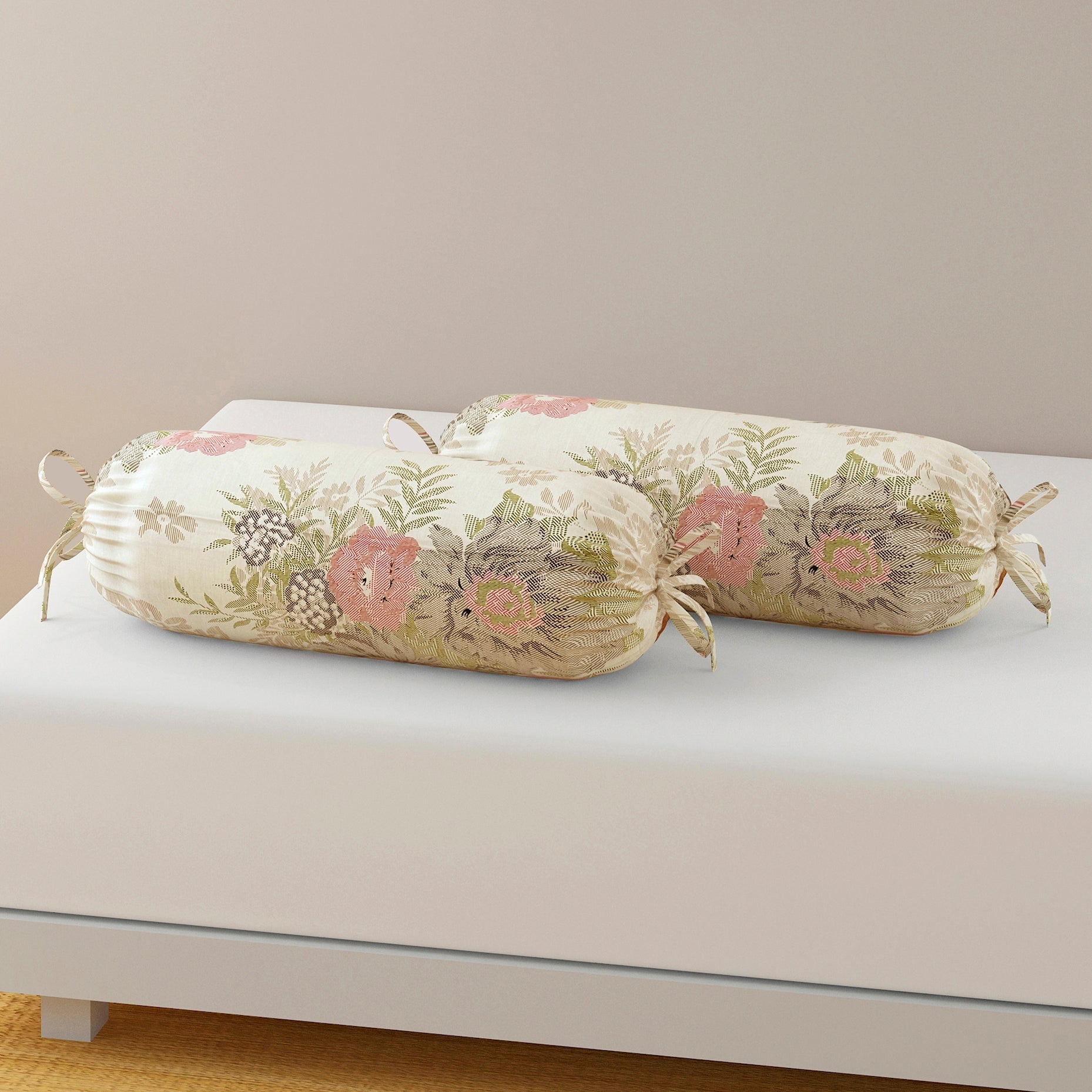 Premium 6 Pcs Pure Cotton Diwan Set – Beige Floral Print