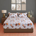 Grey Floral Vine Pure Cotton 210 TC Double King Bedsheet with 2 Pillow Covers (90x108 Inches)