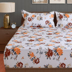Grey Floral Vine Pure Cotton 210 TC Double King Bedsheet with 2 Pillow Covers (90x108 Inches)