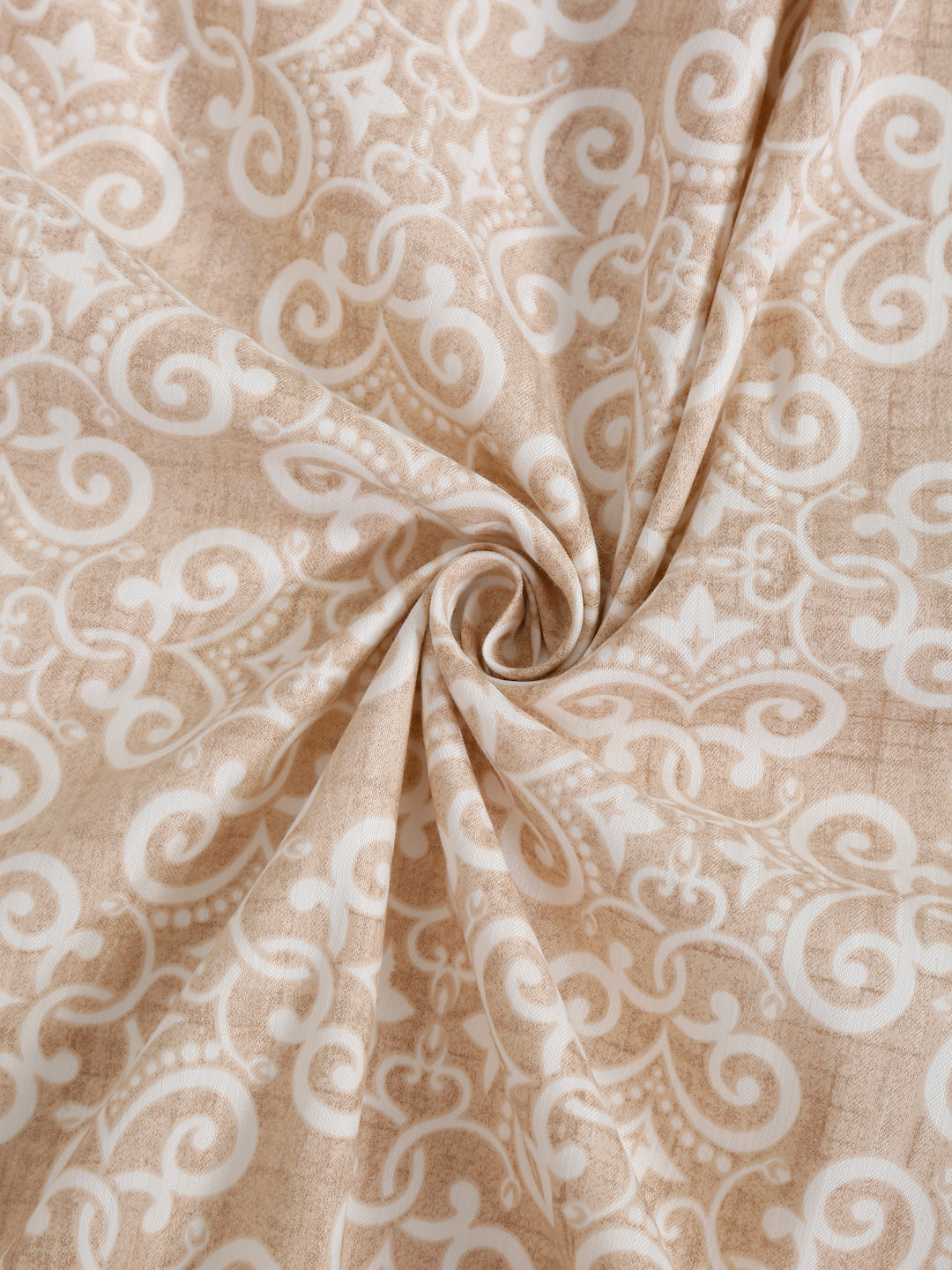 Ornamental Swirl Beige 210 TC Pure Cotton Super King Bedsheet with 2 Pillow Covers (108 x 108 Inches)