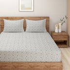 Elegant Grey Damask Pure Cotton 210 TC Super King Bedsheet with 2 Pillow Covers (108x108 Inches)