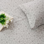 Elegant Grey Damask Pure Cotton 210 TC Super King Bedsheet with 2 Pillow Covers (108x108 Inches)