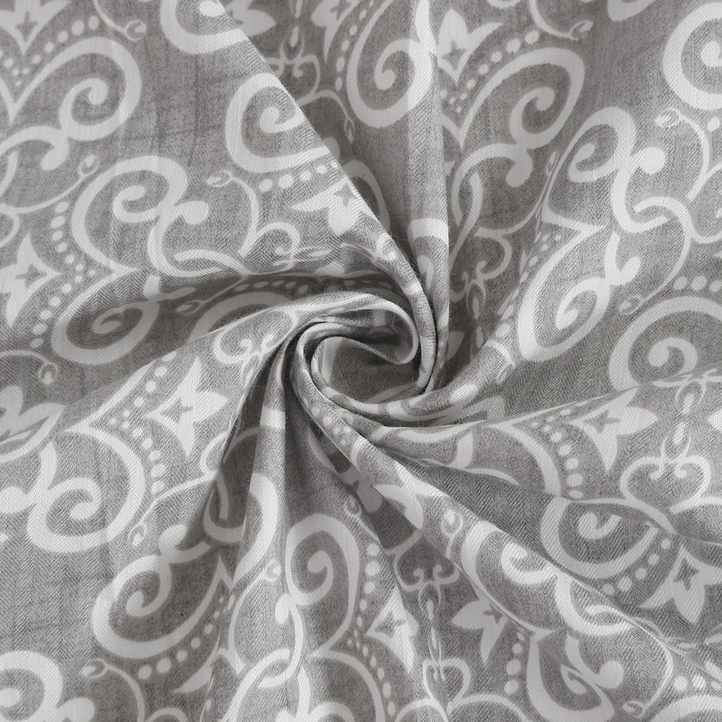 Elegant Grey Damask Pure Cotton 210 TC Super King Bedsheet with 2 Pillow Covers (108x108 Inches)