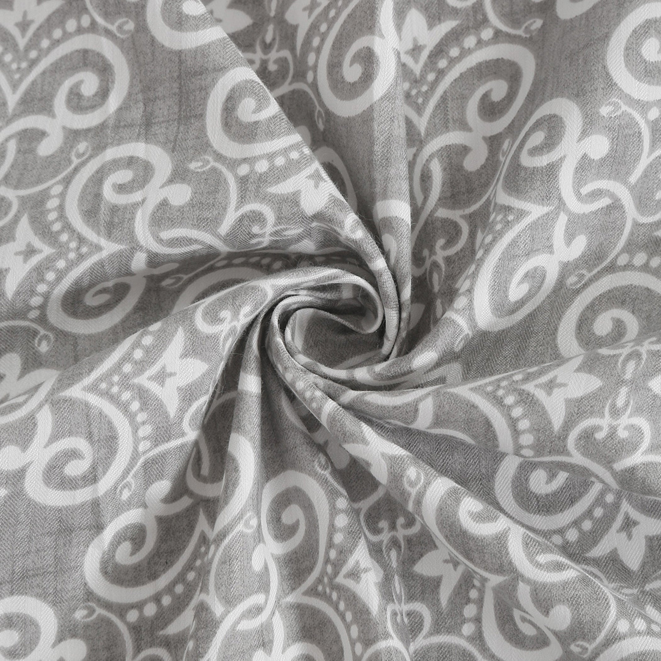 Elegant Grey Damask Pure Cotton 210 TC Super King Bedsheet with 2 Pillow Covers (108x108 Inches)