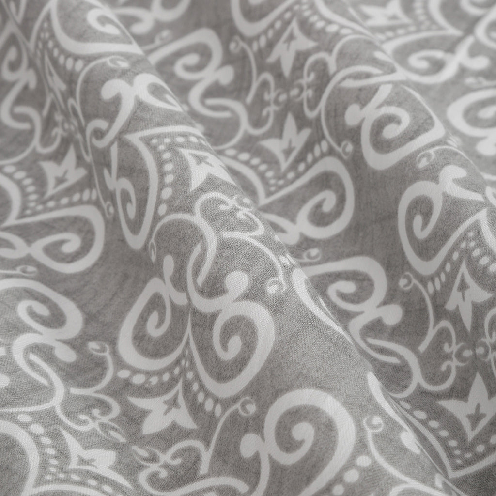 Elegant Grey Damask Pure Cotton 210 TC Super King Bedsheet with 2 Pillow Covers (108x108 Inches)