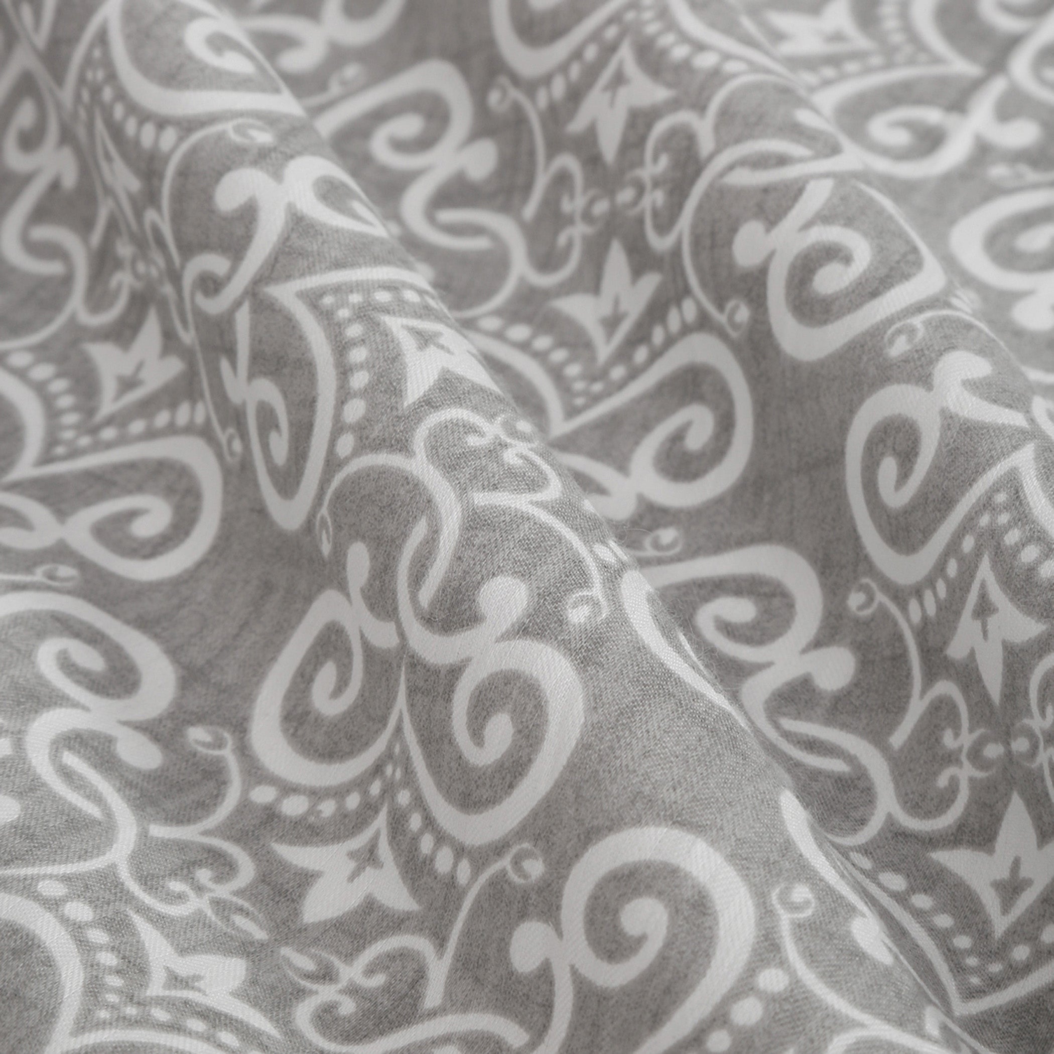 Elegant Grey Damask Pure Cotton 210 TC Super King Bedsheet with 2 Pillow Covers (108x108 Inches)