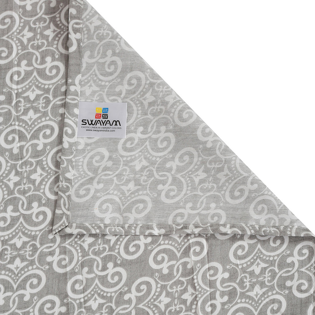 Elegant Grey Damask Pure Cotton 210 TC Super King Bedsheet with 2 Pillow Covers (108x108 Inches)