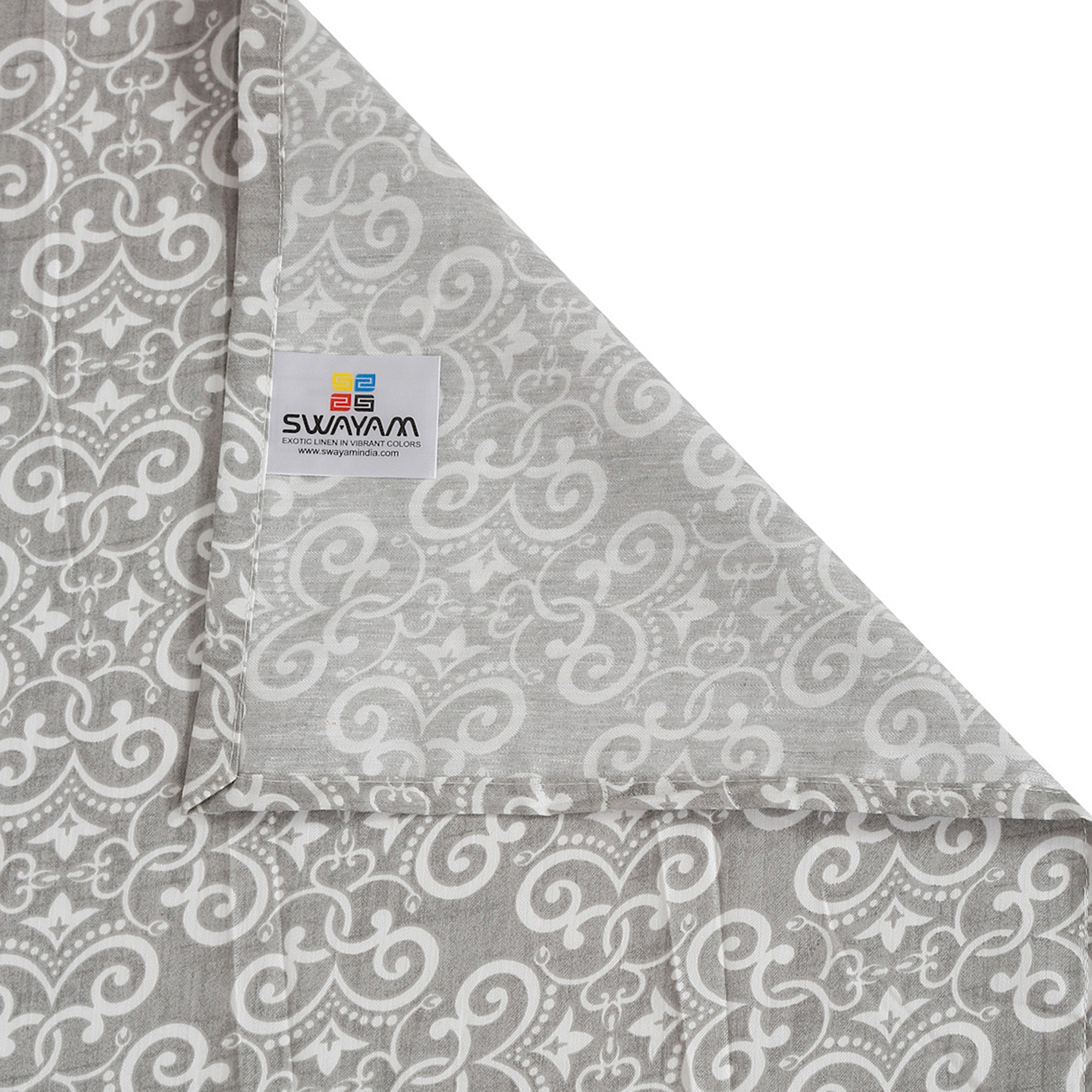 Elegant Grey Damask Pure Cotton 210 TC Super King Bedsheet with 2 Pillow Covers (108x108 Inches)