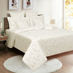 Elegant Ivory Botanical Pure Cotton 210 TC Super King Bedsheet with 2 Pillow Covers (108x108 Inches)
