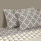Ivory & Grey Geometric Pure Cotton 210 TC Super King Bedsheet with 2 Pillow Covers (108x108 Inches)