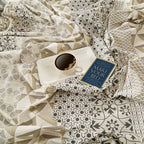 Ivory & Grey Geometric Pure Cotton 210 TC Super King Bedsheet with 2 Pillow Covers (108x108 Inches)