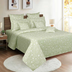 Elegant Sage Green Botanical Pure Cotton 210 TC Super King Bedsheet with 2 Pillow Covers (108x108 Inches)