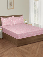 Elegant Blush Pink Floral Pure Cotton 210 TC Super King Bedsheet with 2 Pillow Covers (108x108 Inches)