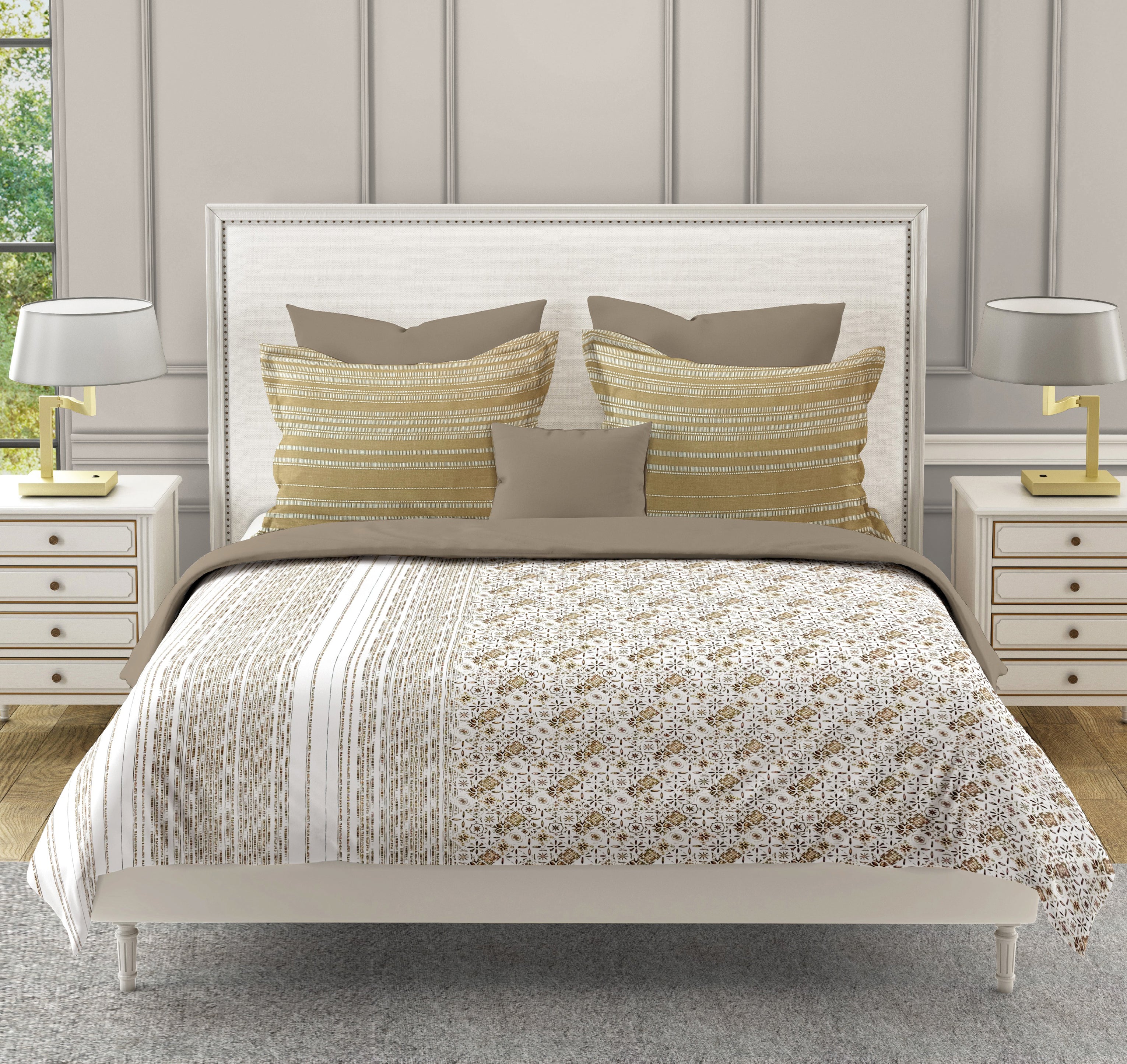 Golden Mosaic - 210TC Pure Cotton Super King Bedsheet (108x108 Inches)