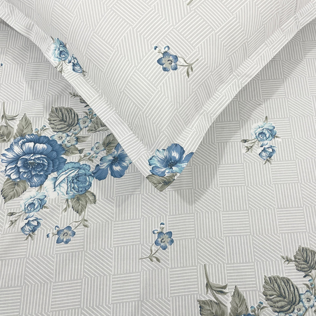 Blue Flora - 210TC Pure Cotton Super King Bedsheet (108x108 Inches)