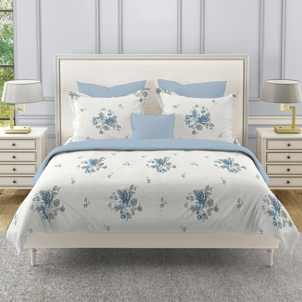 Blue Flora - 210TC Pure Cotton Super King Bedsheet (108x108 Inches)