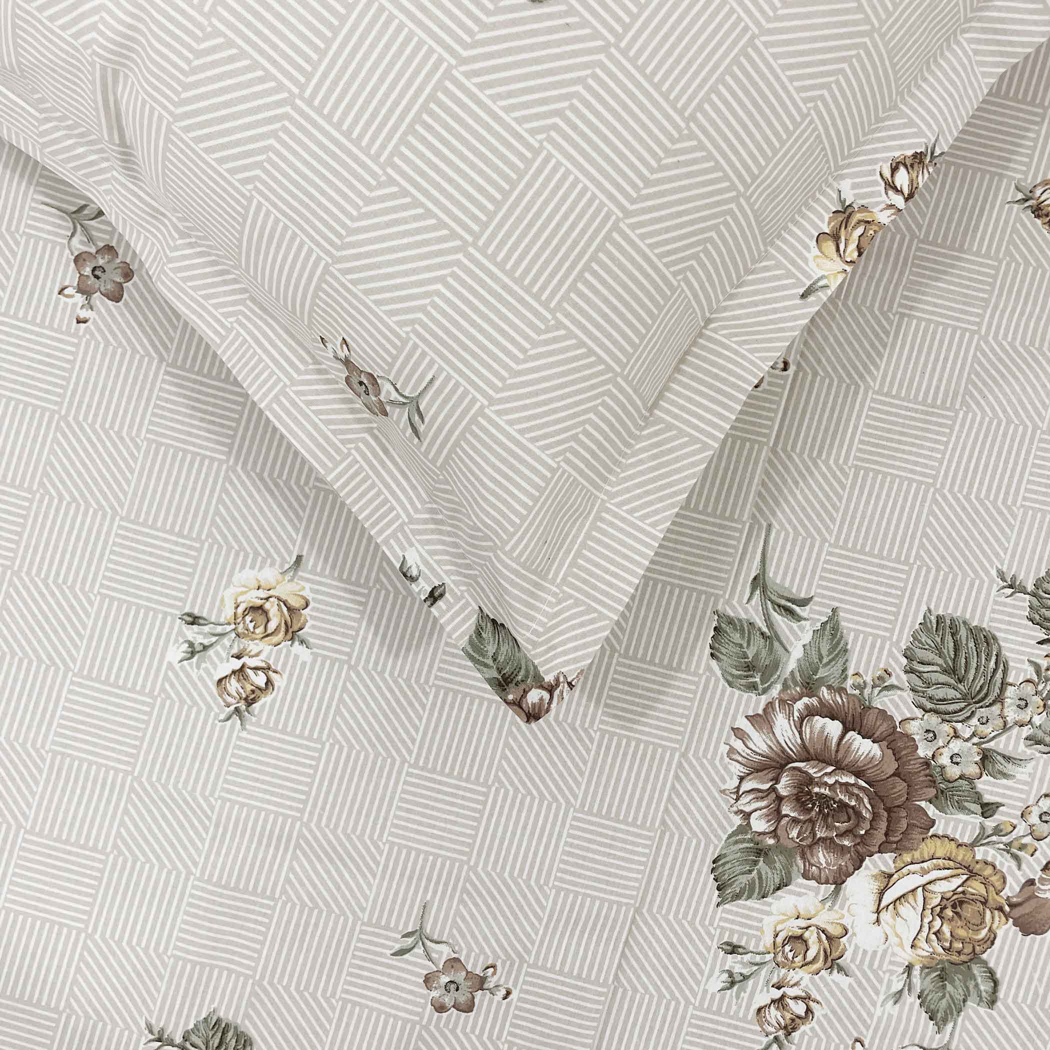 Brown Flora - 210TC Pure Cotton Single Fitted Bedsheet (36 x 90 x 10 Inches)