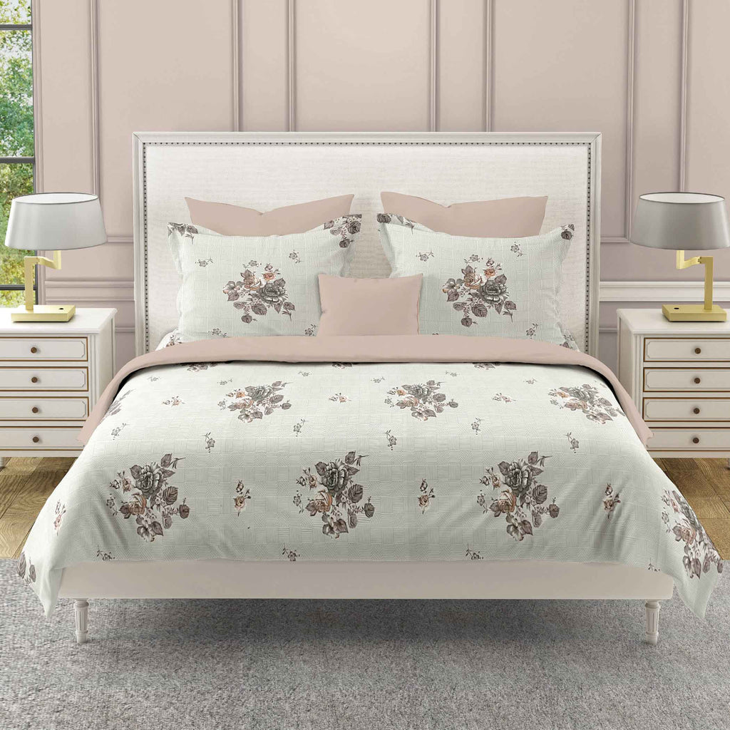 Grey Flora - 210TC Pure Cotton Super King Bedsheet (108x108 Inches)