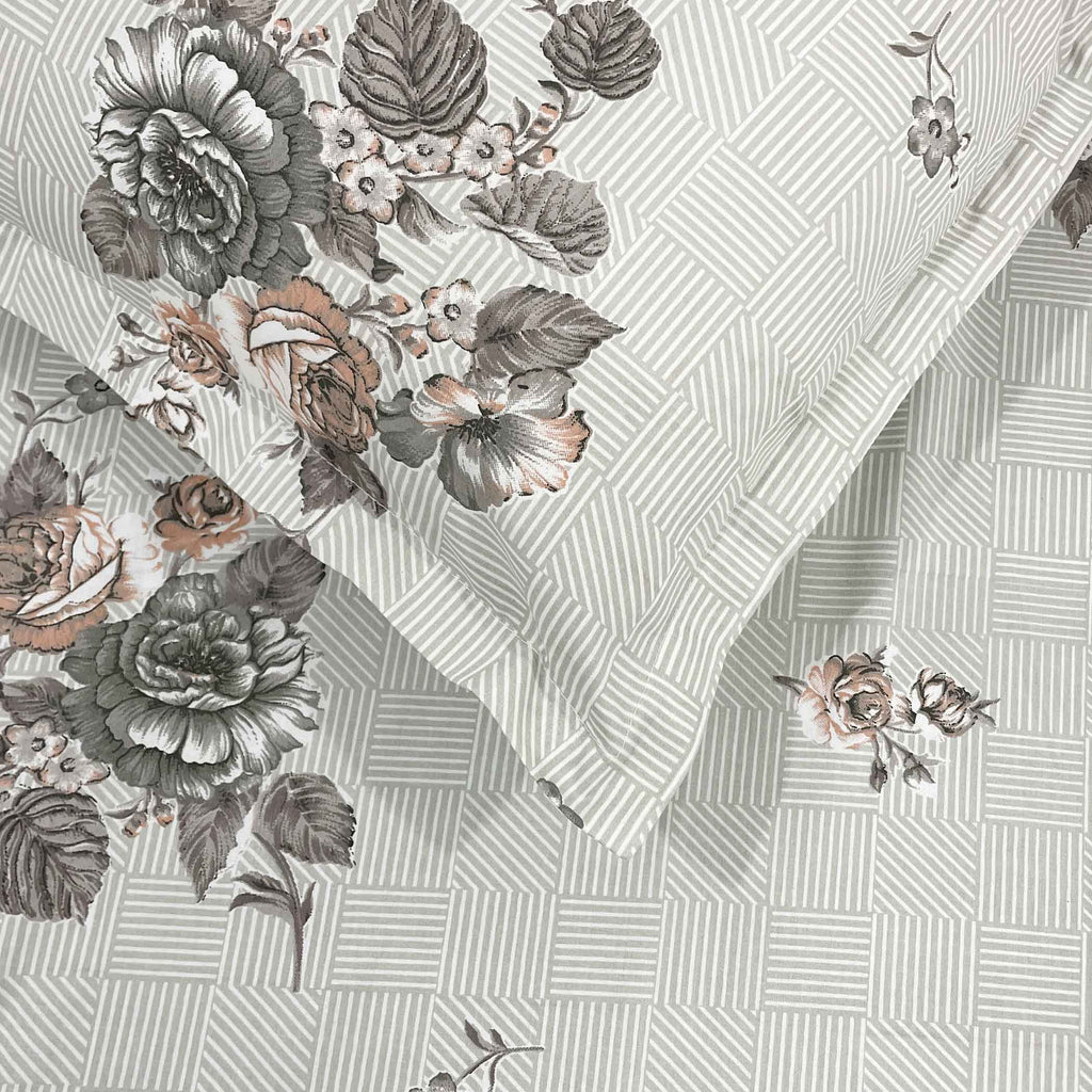 Grey Flora - 210TC Pure Cotton Super King Bedsheet (108x108 Inches)