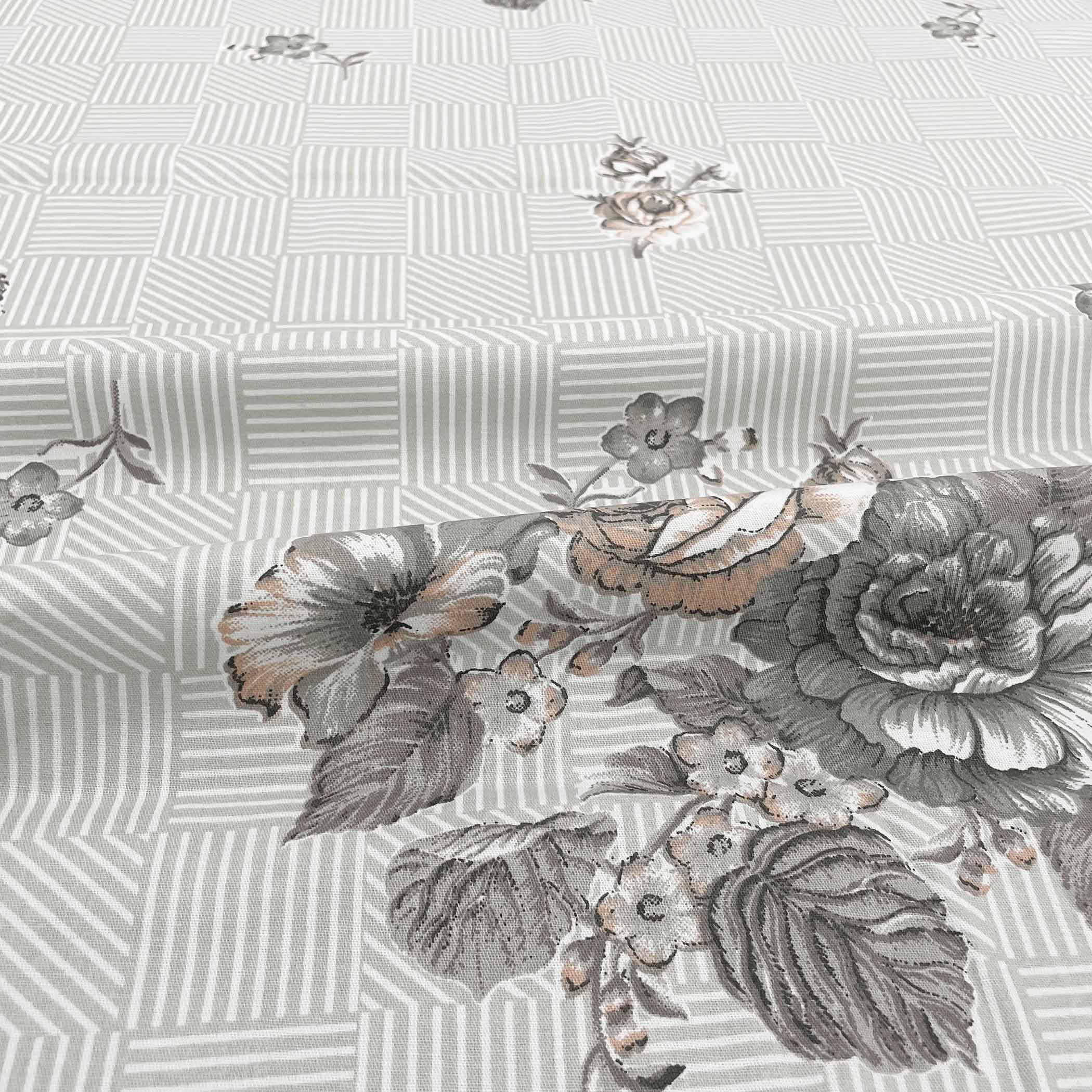 Grey Flora - 210TC Pure Cotton Single Bedsheet (60x90 Inches)