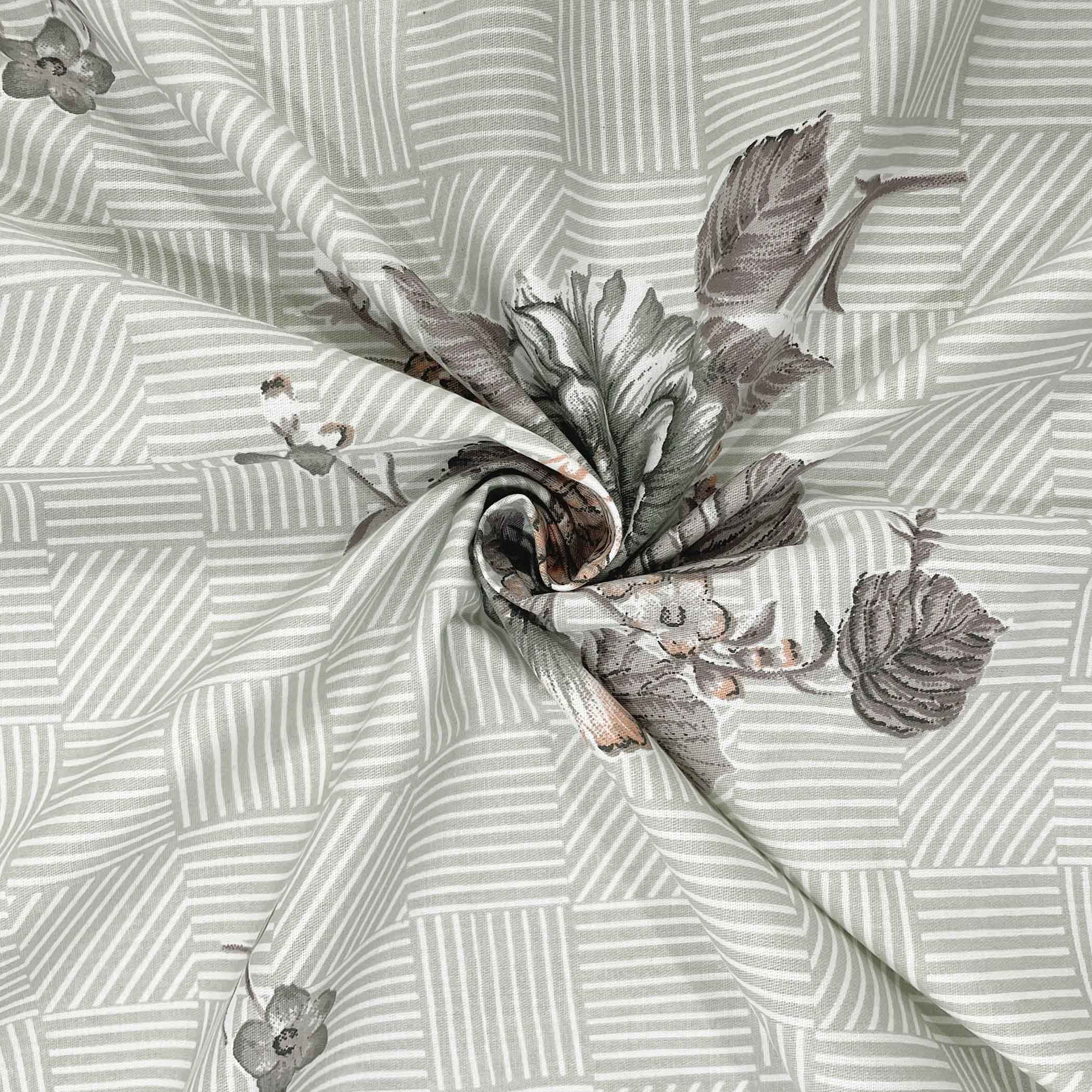 Grey Flora - 210TC Pure Cotton Single Bedsheet (60x90 Inches)