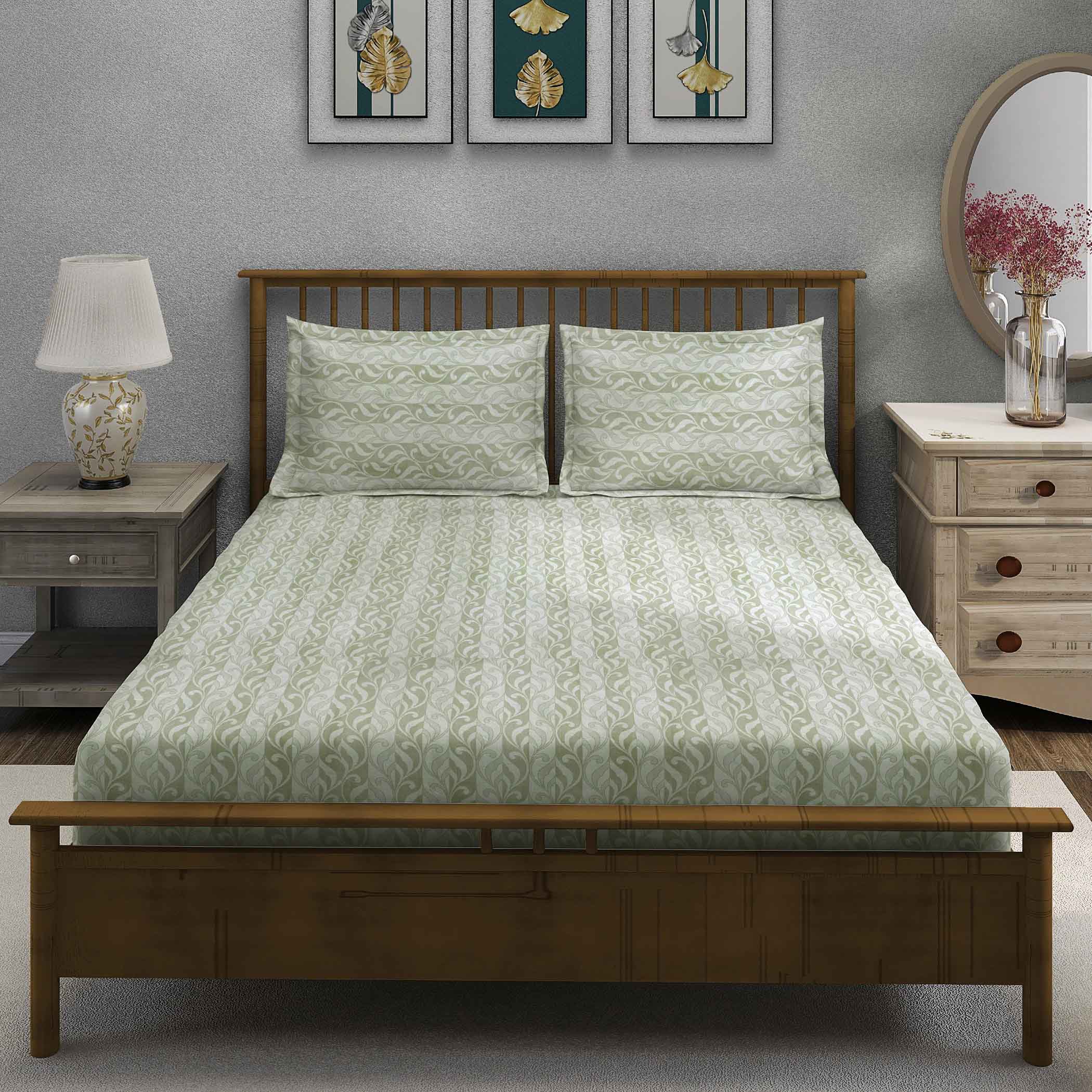 Olive Fern - 210TC Cotton Super King Bedsheet (108x108 Inches)