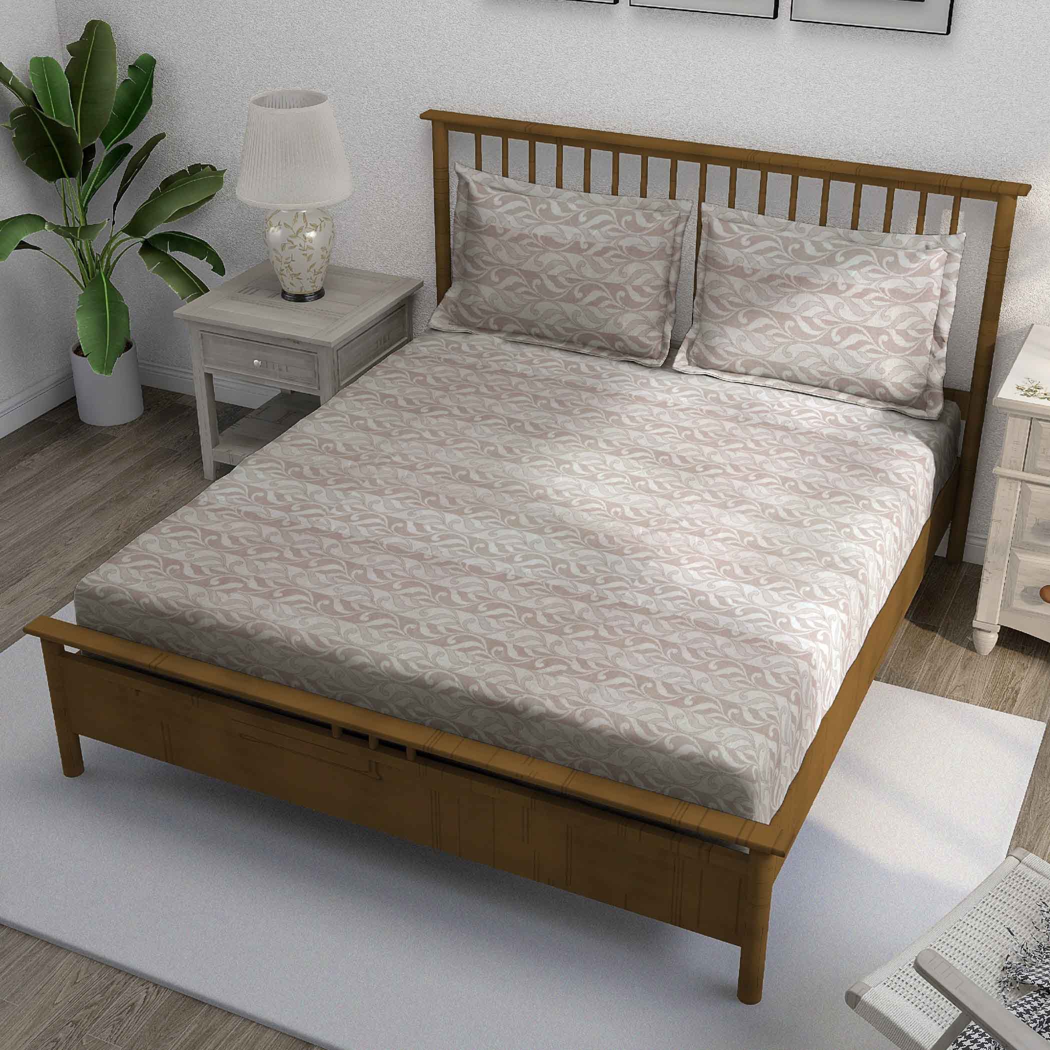 Peach Fern - 210TC Pure Cotton Super King Bedsheet (108x108 Inches)