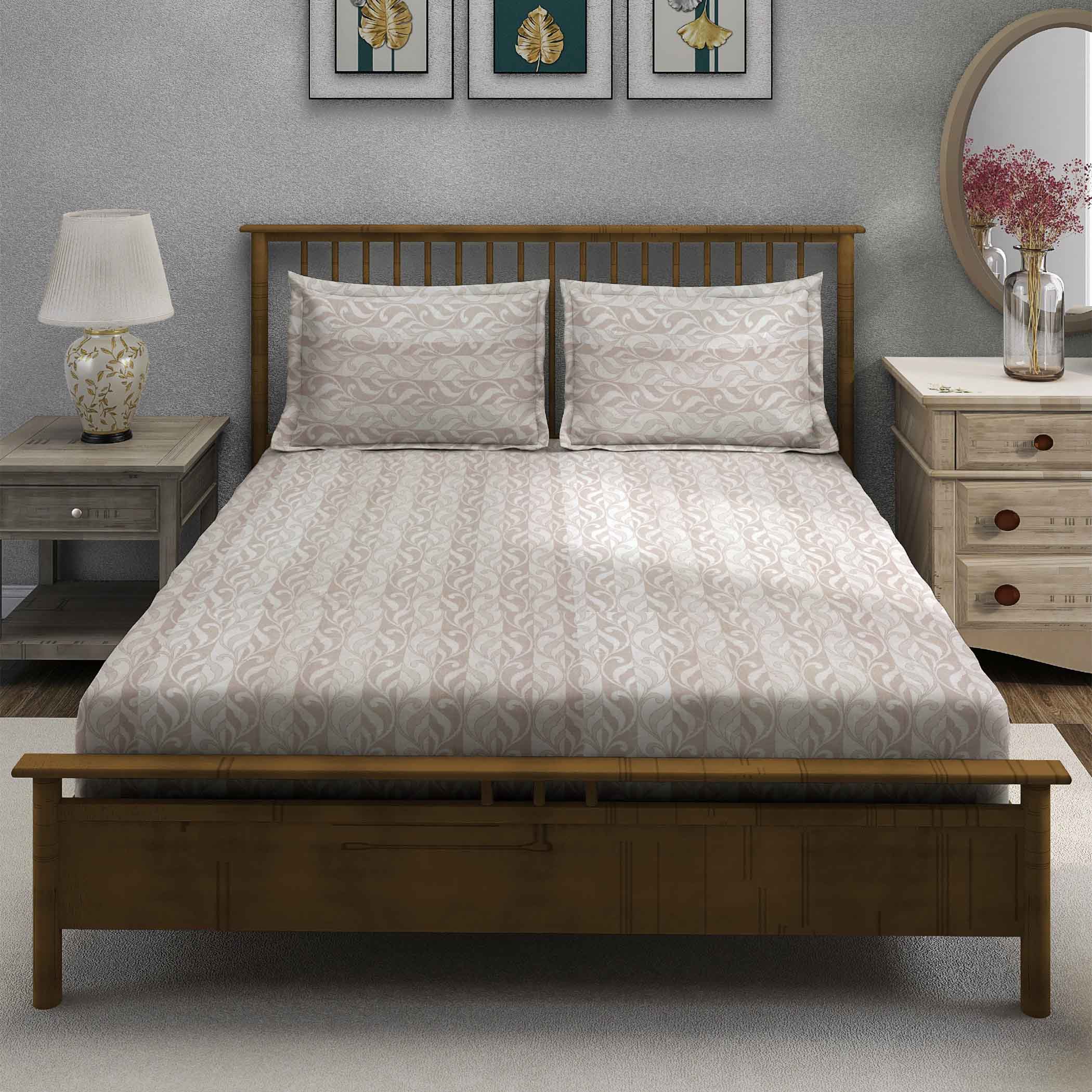 Peach Fern - 210TC Pure Cotton Super King Bedsheet (108x108 Inches)