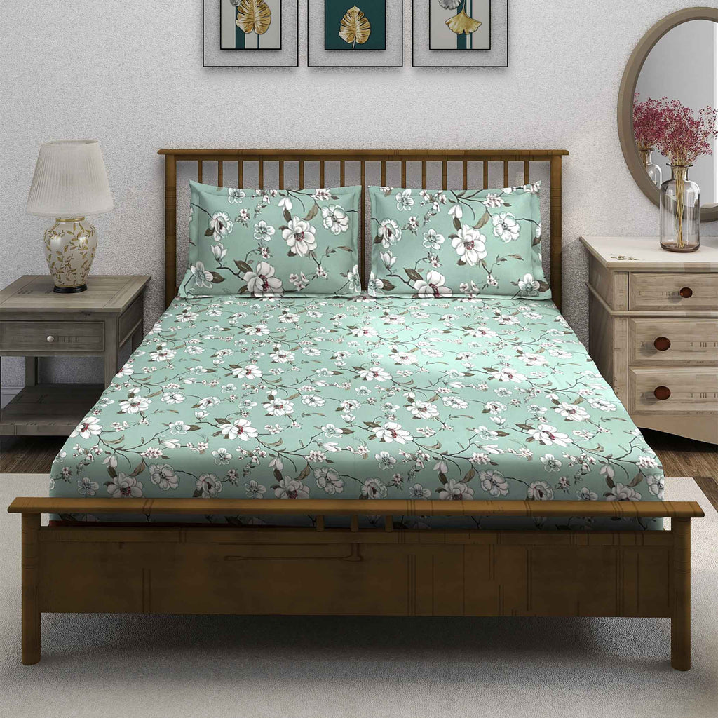 Aqua Spring - 210TC Pure Cotton Super King Bedsheet (108x108 Inches)