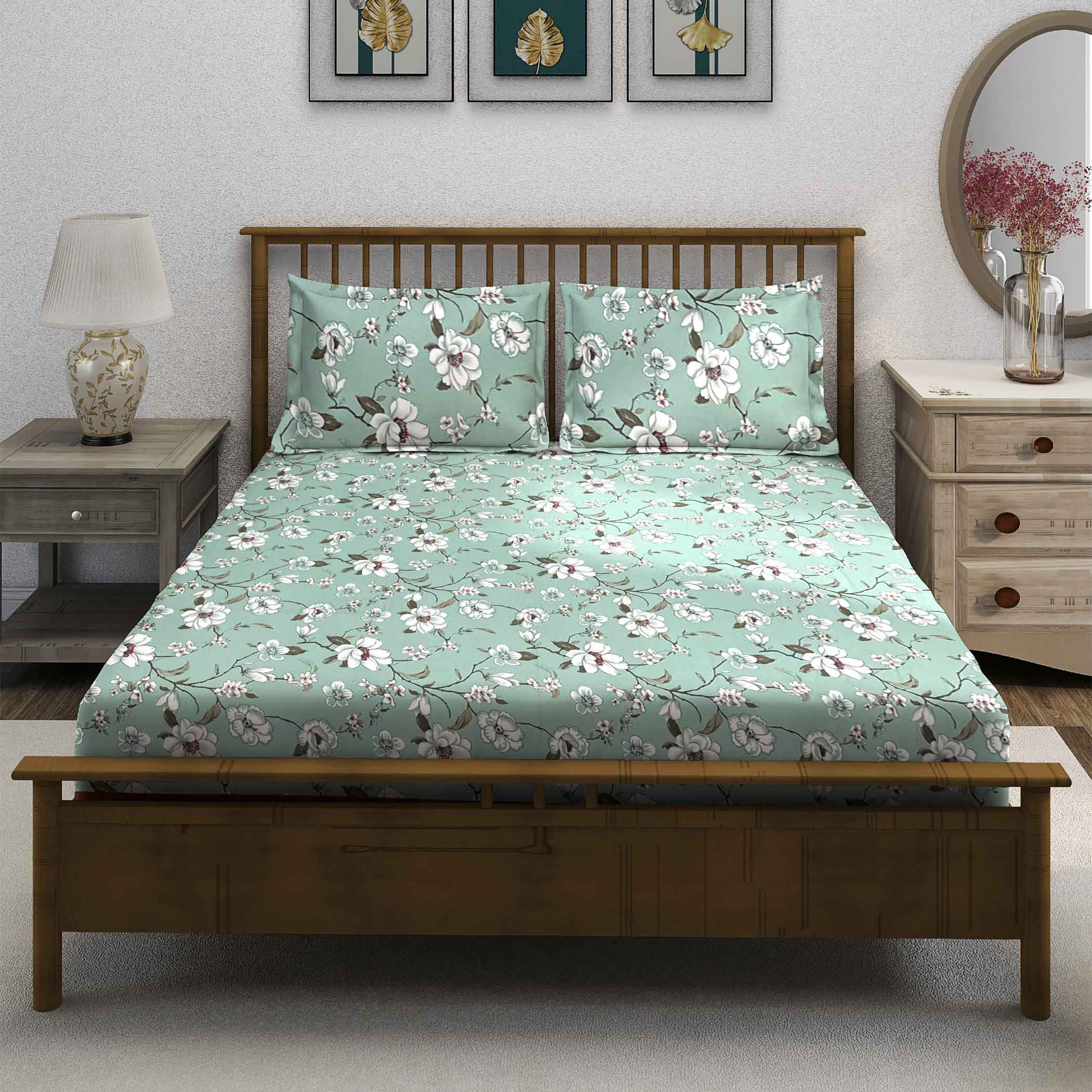 Aqua Spring - 210TC Pure Cotton Super King Bedsheet (108x108 Inches)