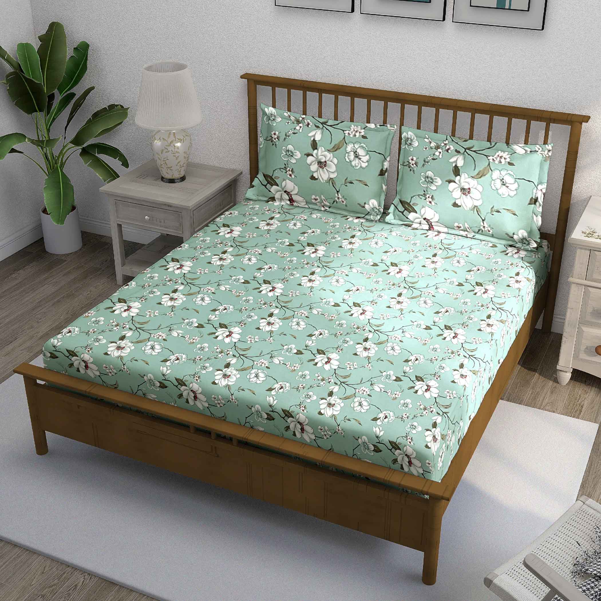 Aqua Spring - 210TC Pure Cotton Super King Bedsheet (108x108 Inches)