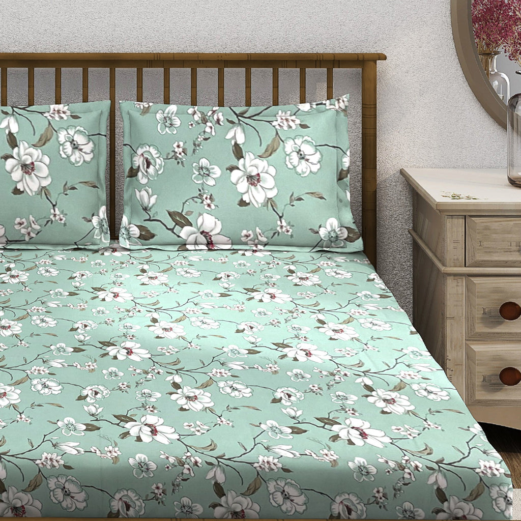 Aqua Spring - 210TC Pure Cotton Super King Bedsheet (108x108 Inches)