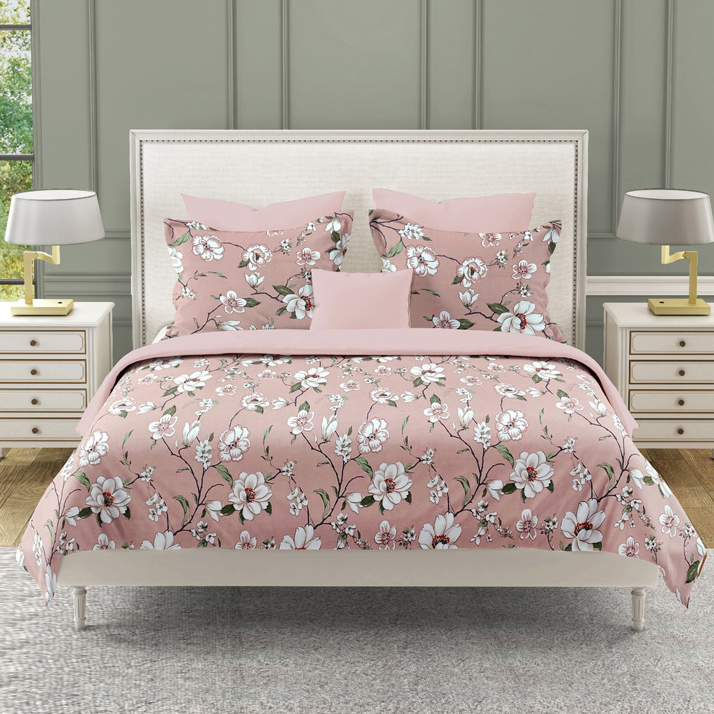 Floral Dusty Rose 210 TC Pure Cotton Super King Bedsheet with 2 Pillow Covers (108 x 108 Inches)