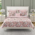 Floral Dusty Rose 210 TC Pure Cotton Super King Bedsheet with 2 Pillow Covers (108 x 108 Inches)