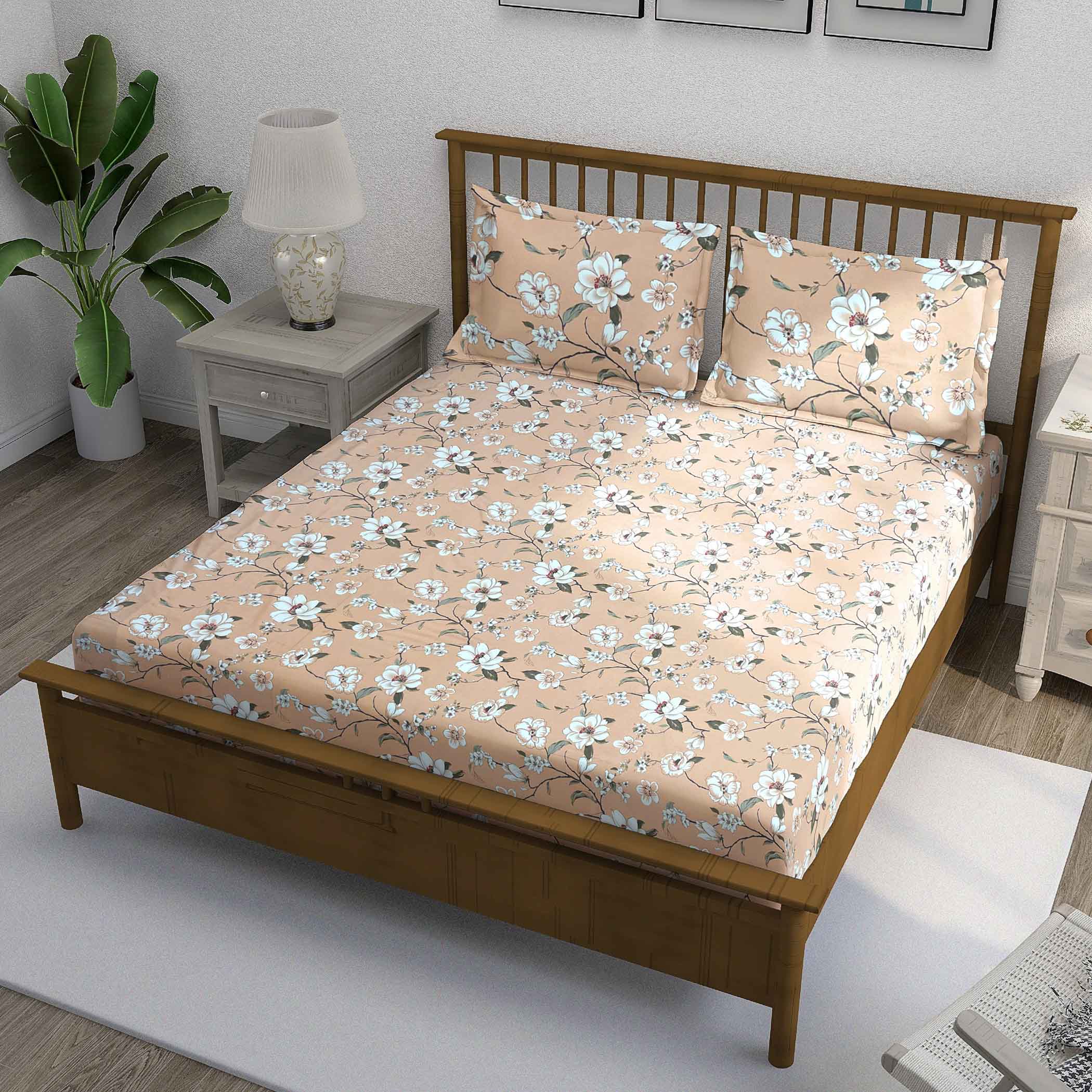 Peach Spring - 210TC Pure Cotton Super King Bedsheet (108x108 Inches)