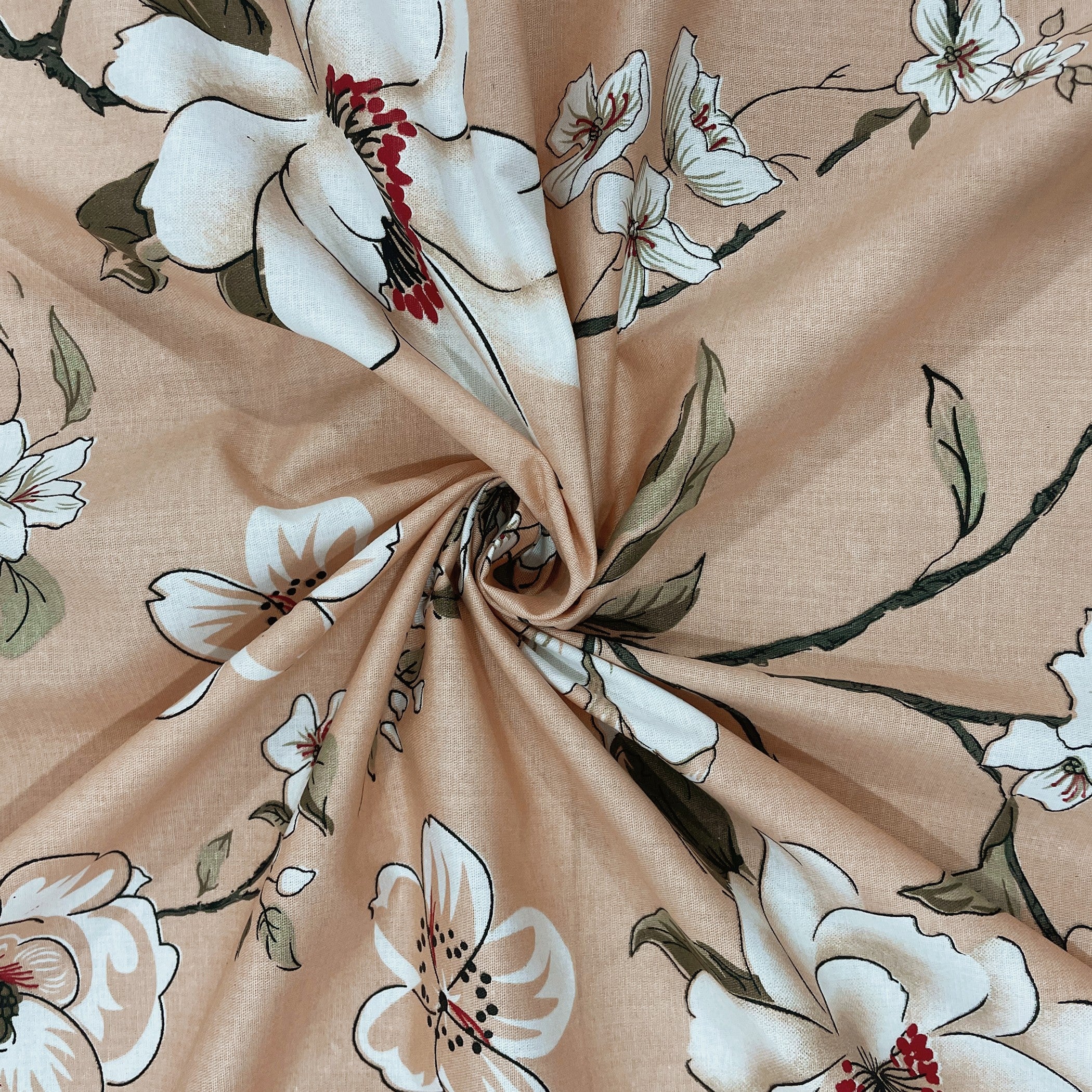 Peach Spring - 210TC Pure Cotton Super King Bedsheet (108x108 Inches)
