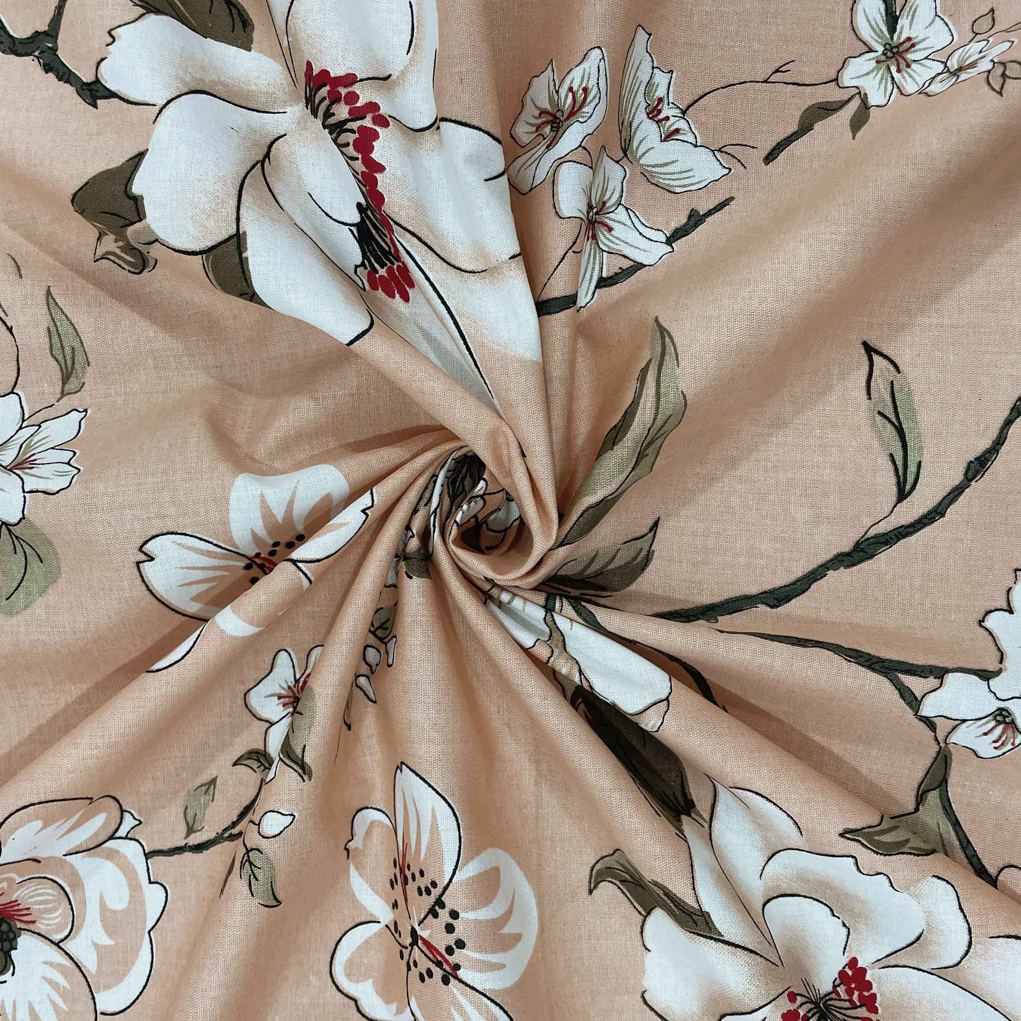 Peach Spring - 210TC Pure Cotton Super King Bedsheet (108x108 Inches)