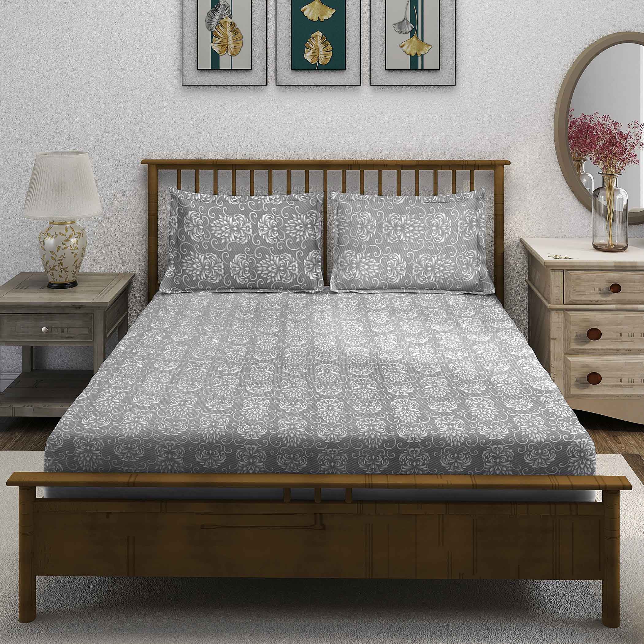 Lavender Swirl - 210TC Pure Cotton Super King Bedsheet (108x108 Inches)