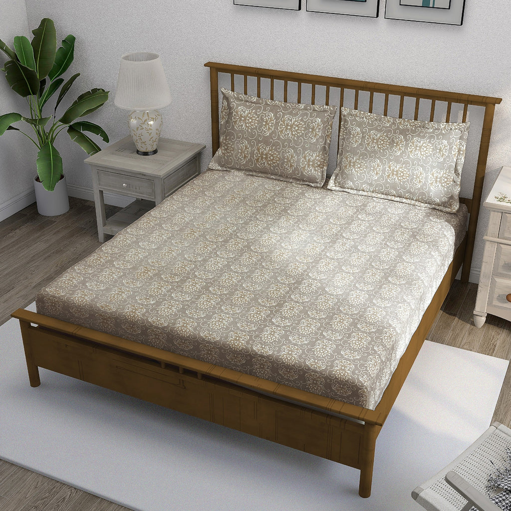 Brown Swirl - 210TC Pure Cotton Super King Bedsheet (108x108 Inches)